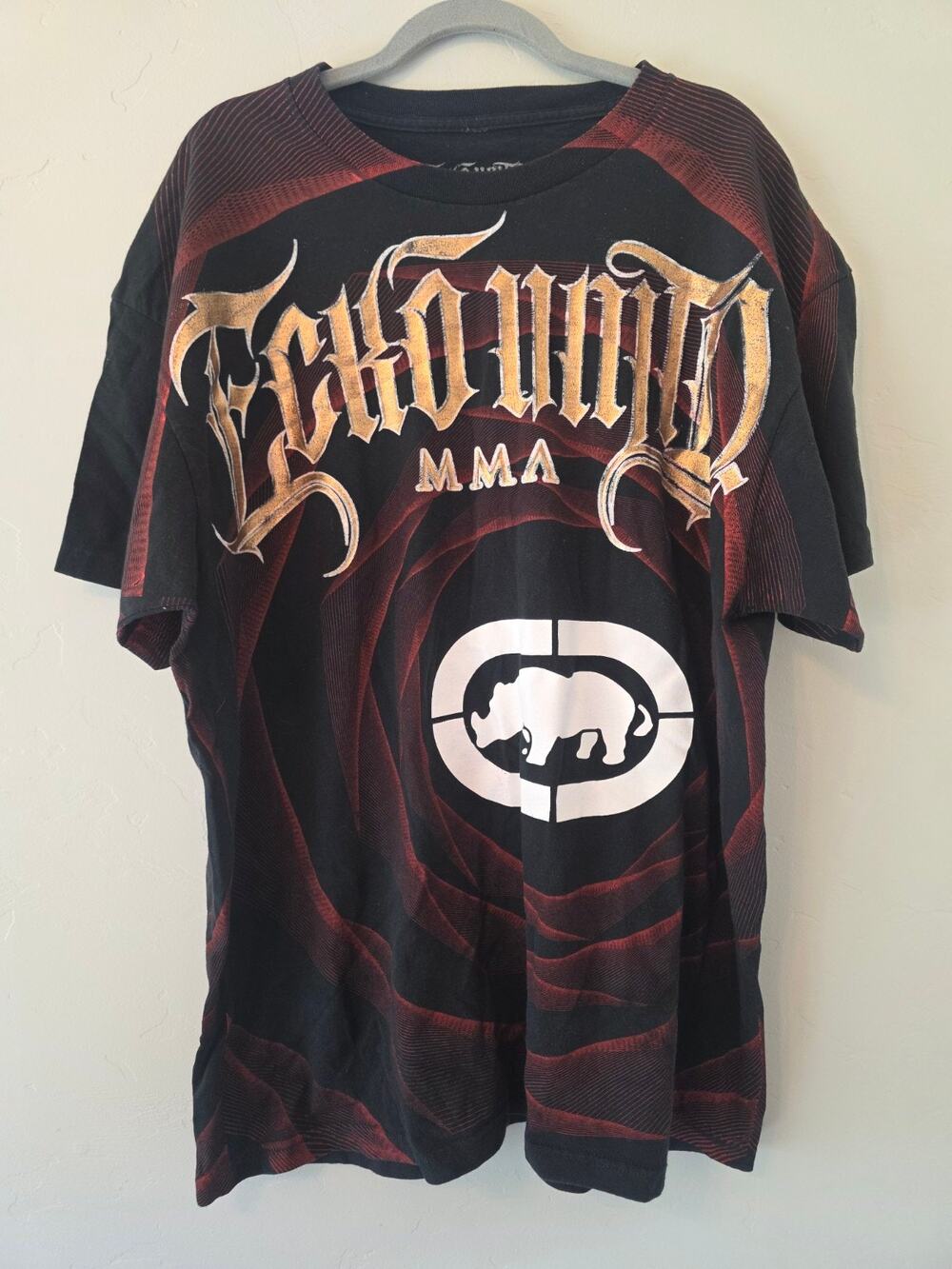 Ecko Unlimited MMA 2XL Black Red All Over Print Graphic Tee Y2K Streetwear
